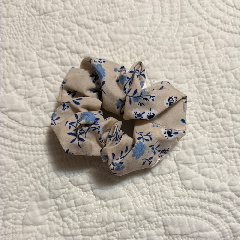 Floral Blue and Cream Kids Scrunchie